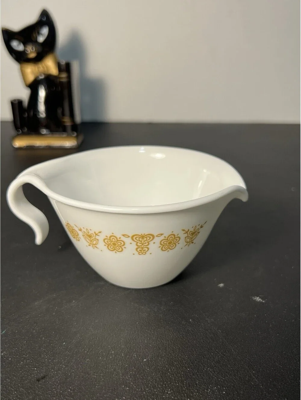 Corelle by Corning 1970s Butterfly Gold Creamer Gravy Boat, 5x2.5”